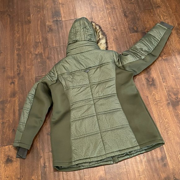 Michael Kors Michael Faux-Fur-Trim Hooded Mixed-Media Puffer Coat in Green XXL - Picture 8 of 15